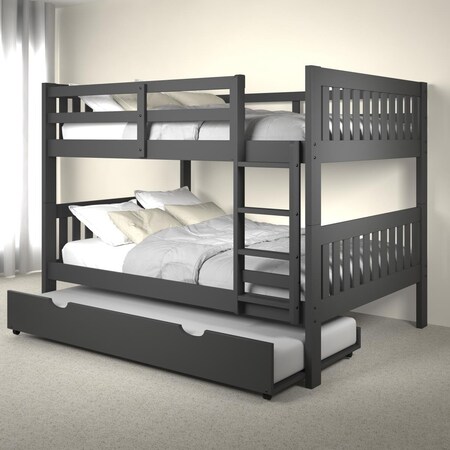 Kd Gabinetes PD-1015-3FFDG-503 Full Over Mission Bunk Bed with Twin Trundle, Dark Grey KD2641011